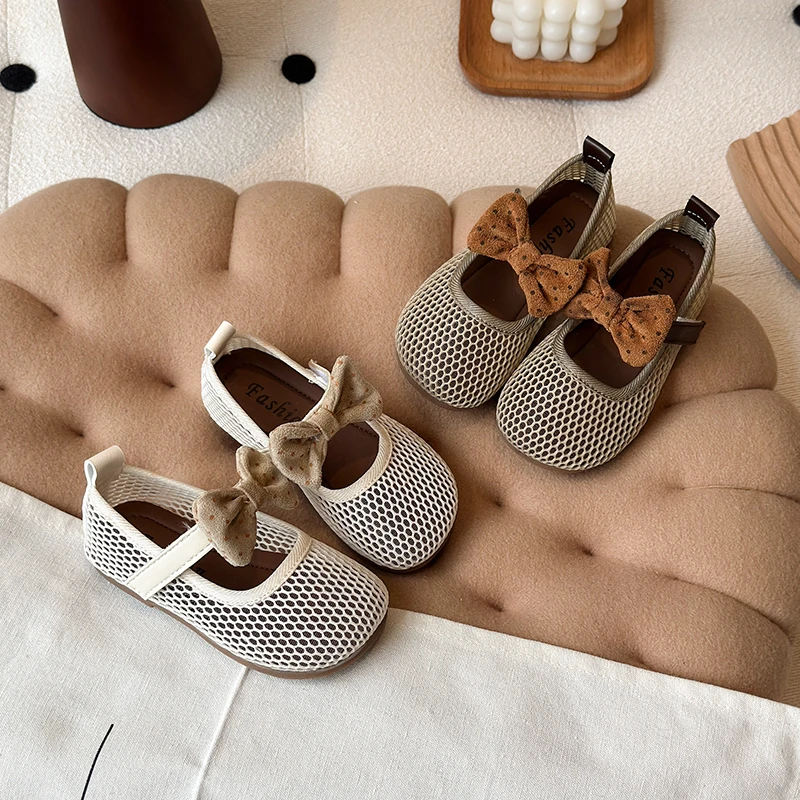 

Милые туфли для девочек, дышащие детские туфли на плоской подошве с бантиками в горошек, новинка 202, летние детские туфли принцессы, элегантные трендовые туфли Ins