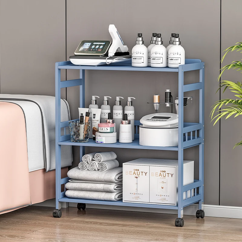Simple Bamboo Beauty Cabinet Large Capacity Salon Trolley Multi-Tier Cosmetic Instrument Carrier Hairdressing Tool Storage Rack