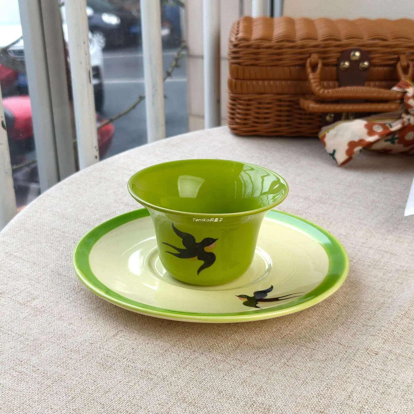 Hand-painted Spring Swallow Ceramic Teacup Single Pack Small Fresh Kung Fu Tea Set Tea Cup Saucer for Elders Gifts