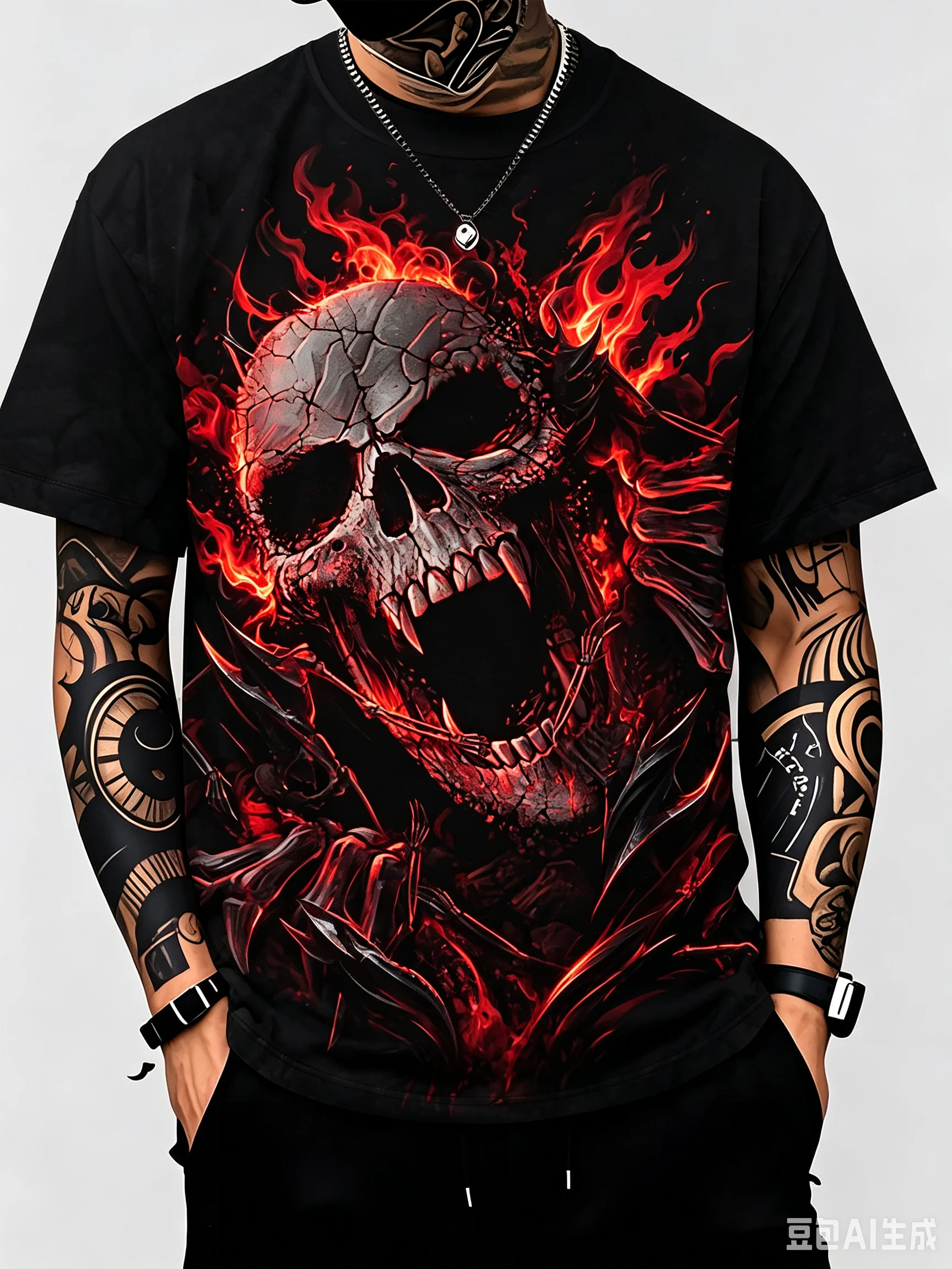 Dark Skull Skeleton Graphic T-Shirt, Black Grey Horror Bone Print Short Sleeve Tee, Cool Gothic Streetwear Casual Top For Men