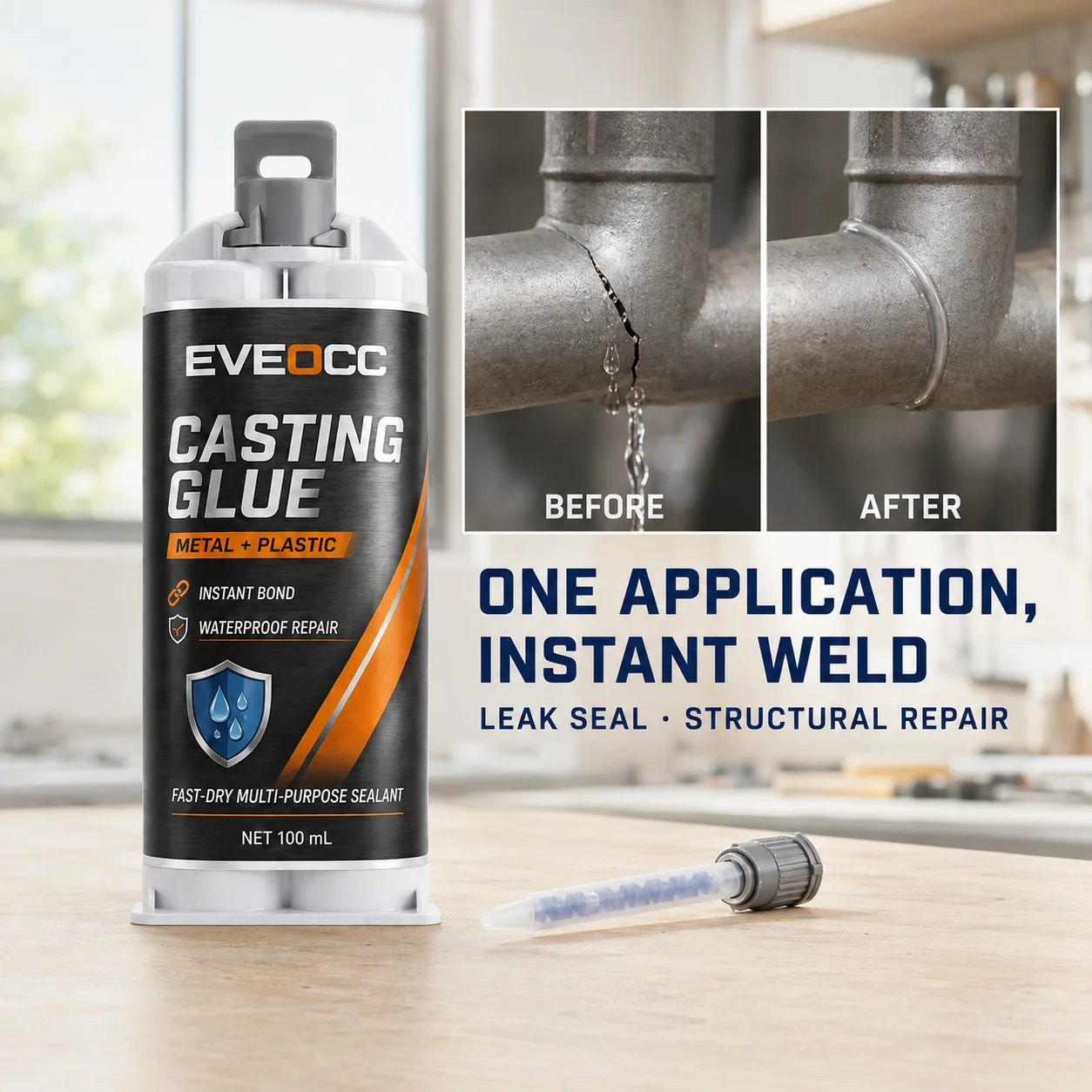 EVEOCC Casting Glue 100ml, Multipurpose Fast‑Dry Sealant Instant Bond Waterproof Adhesive for Metal Plastic Repair