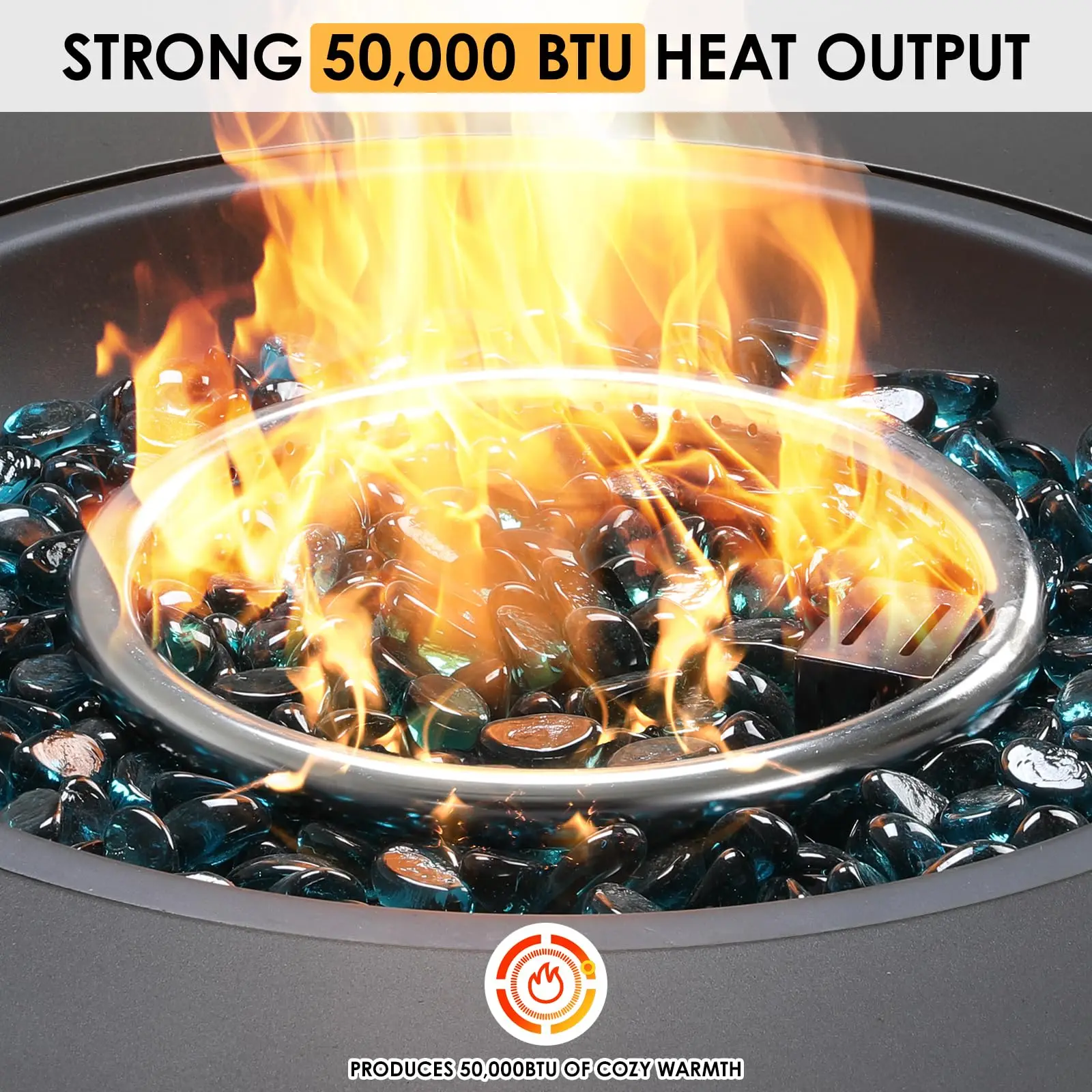 30-Inch Round Propane Fire Pit Set, 50,000 BTU, 2-Piece