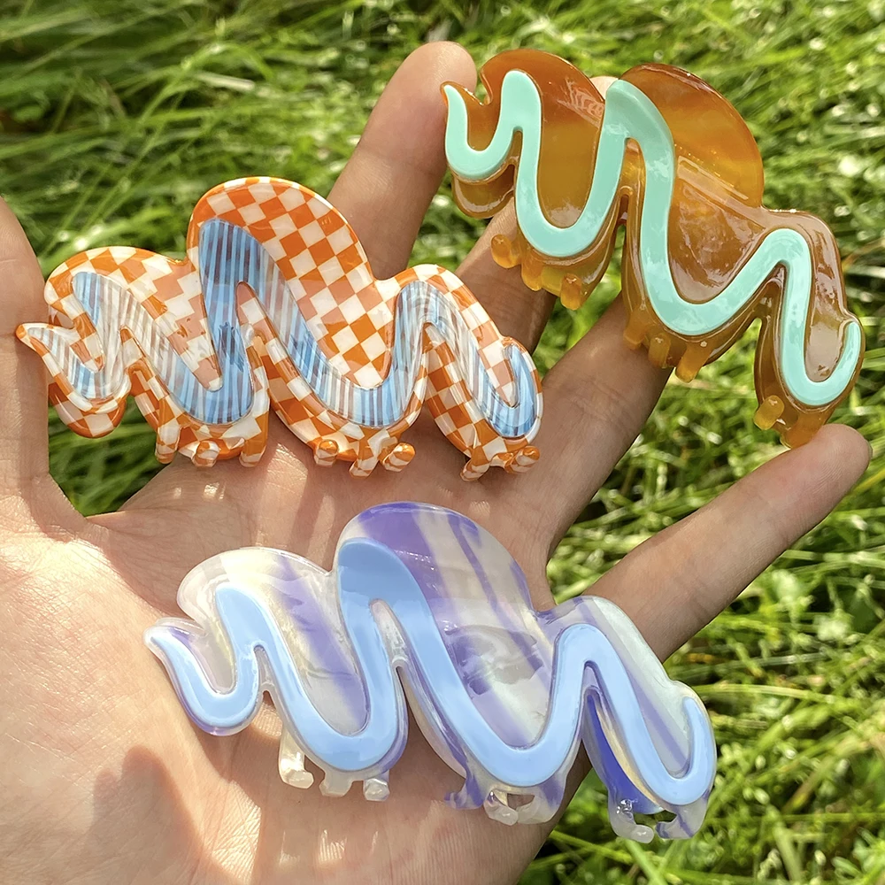 Acetate Lattice Checkerboard Irregular Geometric Big Hair Clip Claw For Women Korean Wave Barrettes Hairpin Hair Accessories