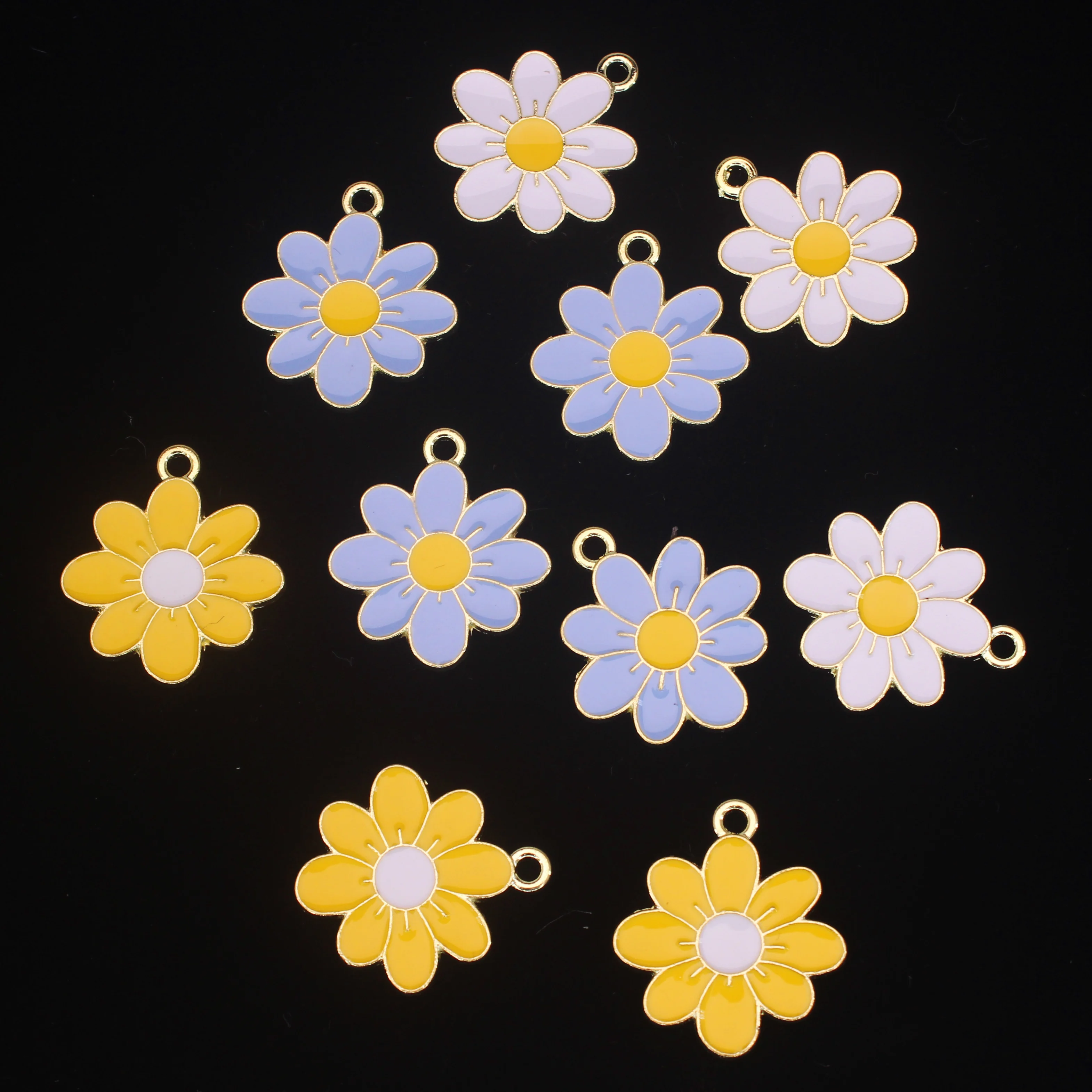 10 pcs/lot Enamel Alloy Flower Pendant  Jewelry Findings Charm for Earrings Bracelet Necklace DIY Jewelry Making Size 20*22mm