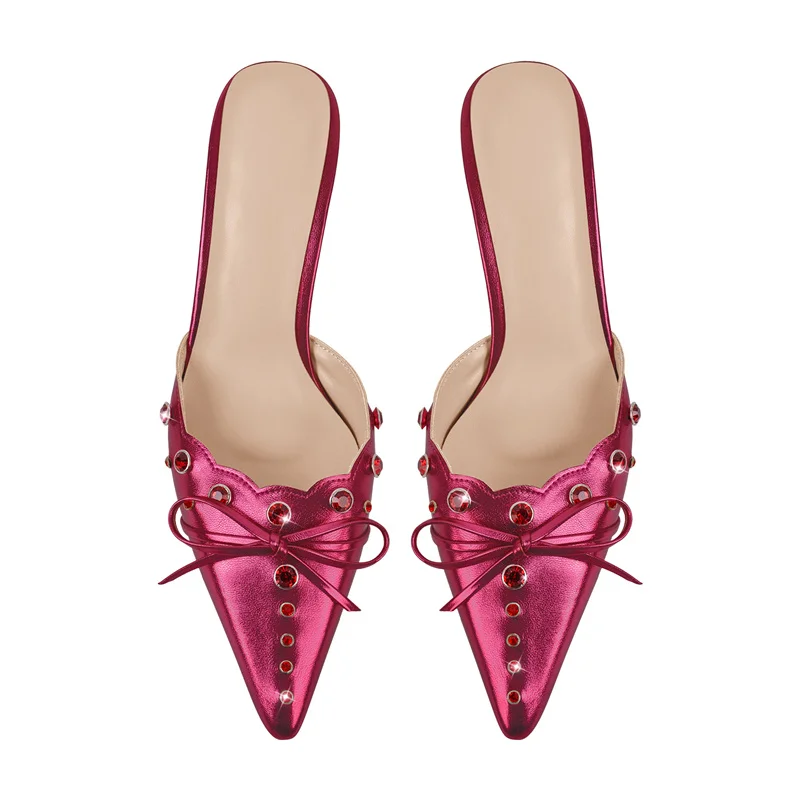 Onlymake Women Pointed Toe Butterfly-knot Mules Big Size Shoes