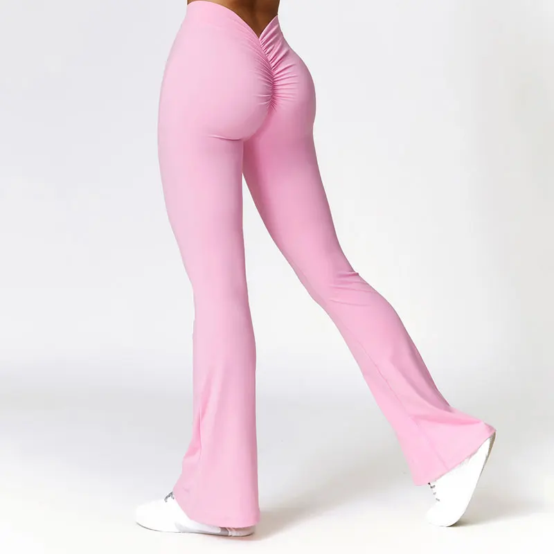 Nylon Gym Yoga Pants Rear V-Shaped Peach Buttocks Women For Fitness High Waist Long Pants Women Hip Push UP Women's Flared Pants