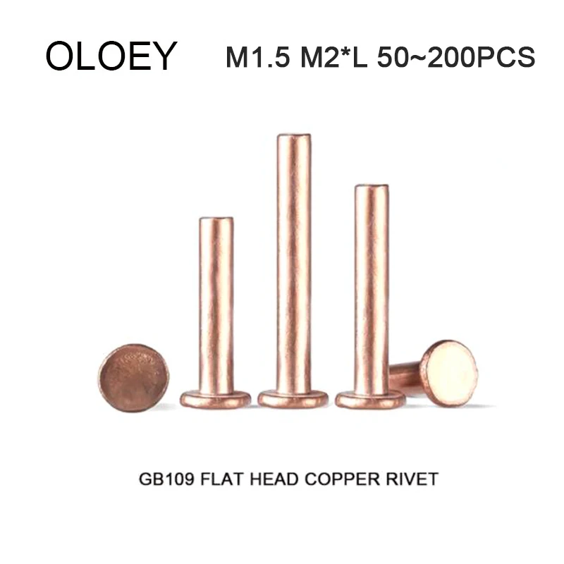 

50~200Pcs Red Brass Solid Rivets GB109 M1.5 M2*L Flat Head Copper Rivets Solid Brass Rivet 1.5mm Diameter 3mm-12mm Length