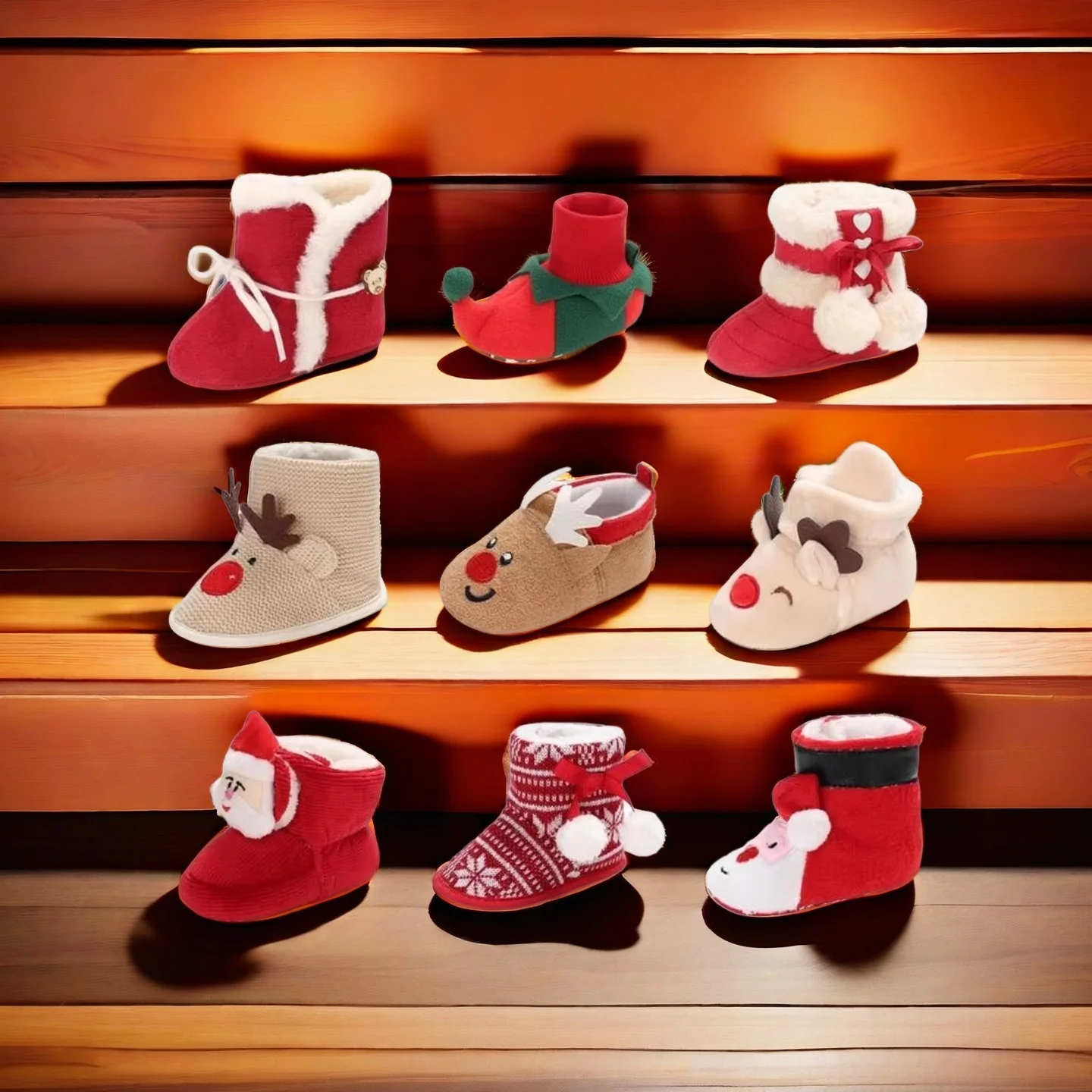 Infant Newborn Booties Santa Foot Socks Baby Christmas Boots Lovely Snowflake Santa Design Winter Warm Slippers Anti-Slip Shoes