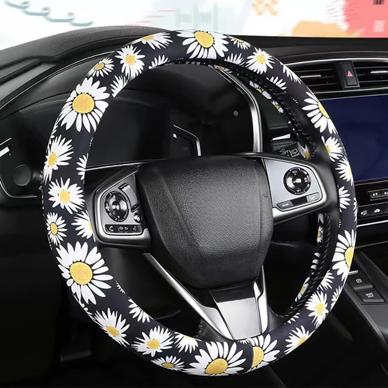 

New Vintage Flower Cute Steering Wheel Cover Universal 15 Inch Car Accessories Protector For Women Men Girls