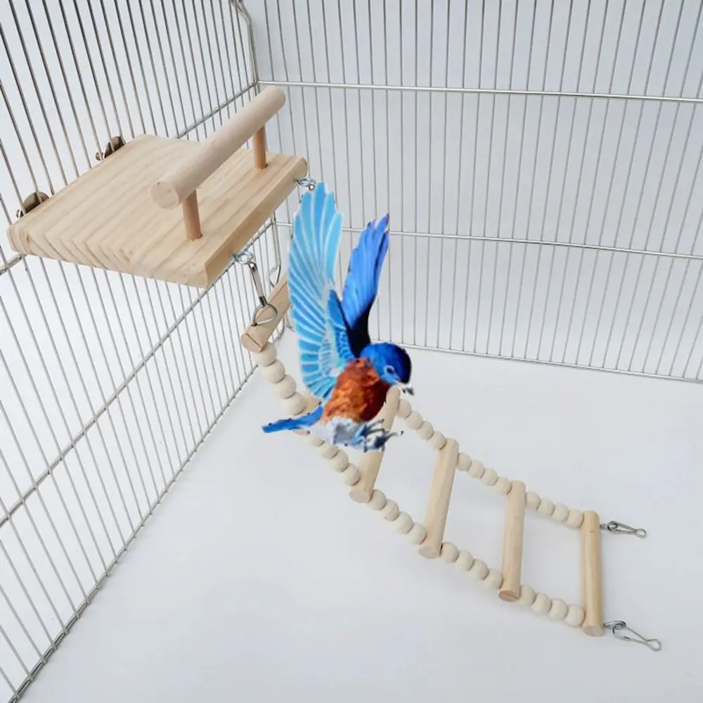 Wooden Springboard Combination Toy Funny Hanging Parrot Climbing Ladder Wear resistant Pet Springboard Ladder Swing Parakeet