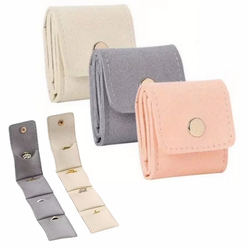 

4grids Mini Jewelry Storage Bag Earrings Necklace Ring Organizer Pouches Foldable Portable Jewelries Case with Button for Travel