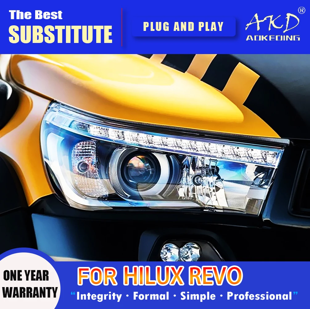 AKD Head Lamp for Toyota Hilux LED Headlight 2015-2019 Headlights Hilux DRL Turn Signal High Beam Angel Eye Projector