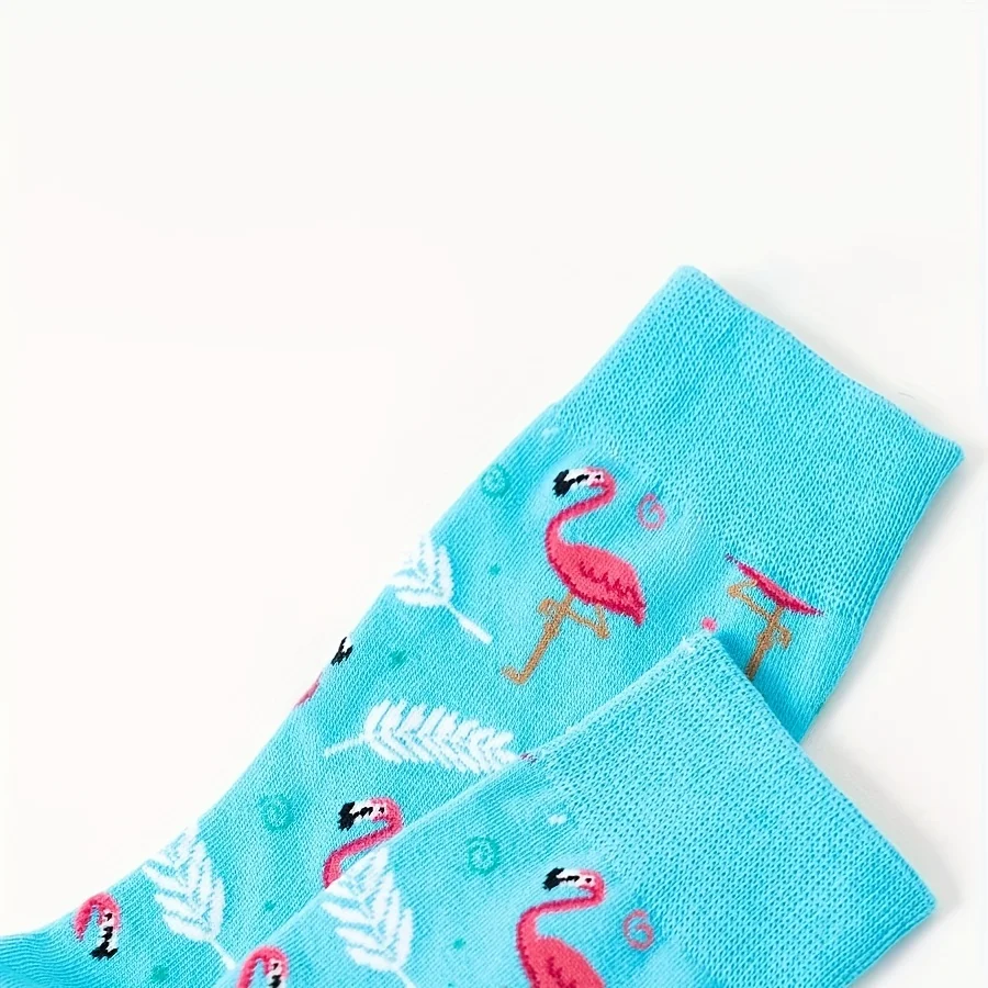 Calcetines de algodón con patrón de Flamenco de dibujos animados para hombre, medias de tubo medio, nuevo, otoño e invierno, un par