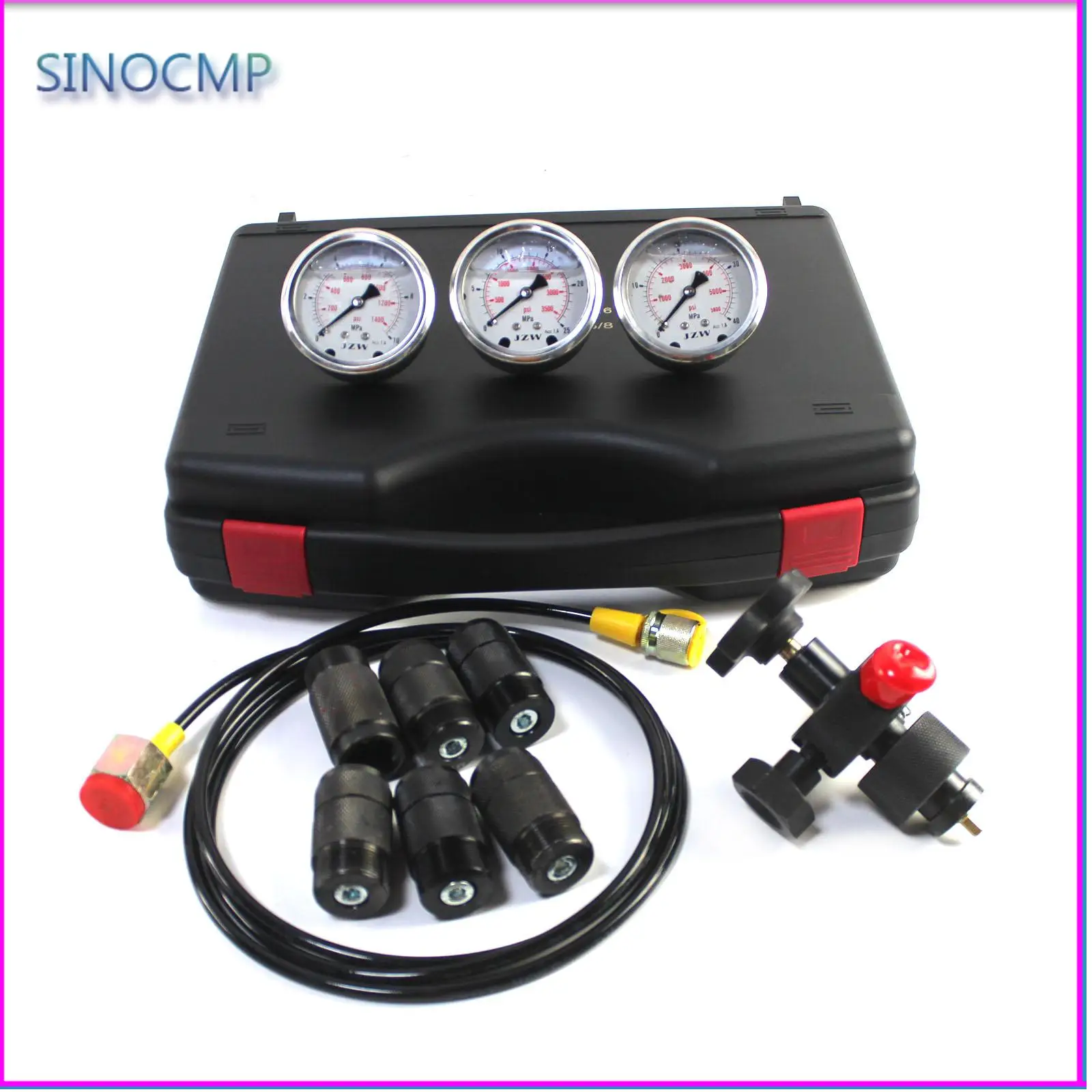 

CP-P0032 Hydraulic Pressure Gauge Kit Excavator Hydraulic Pressure Meauring Device 7Test Couplings 3Pressure Gauges 1Test Hose