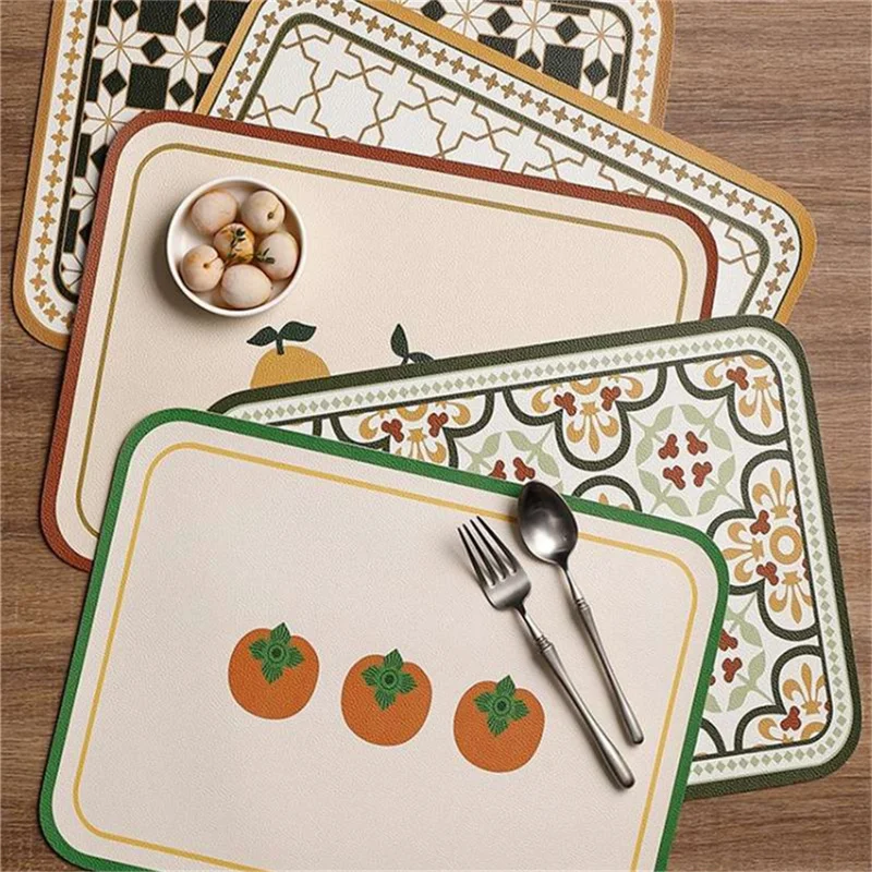 30x40cm Rectangle Retro PU Placemat Western Style Dining Table Mat Oil Resistant Waterproof Insulated Cup Pad