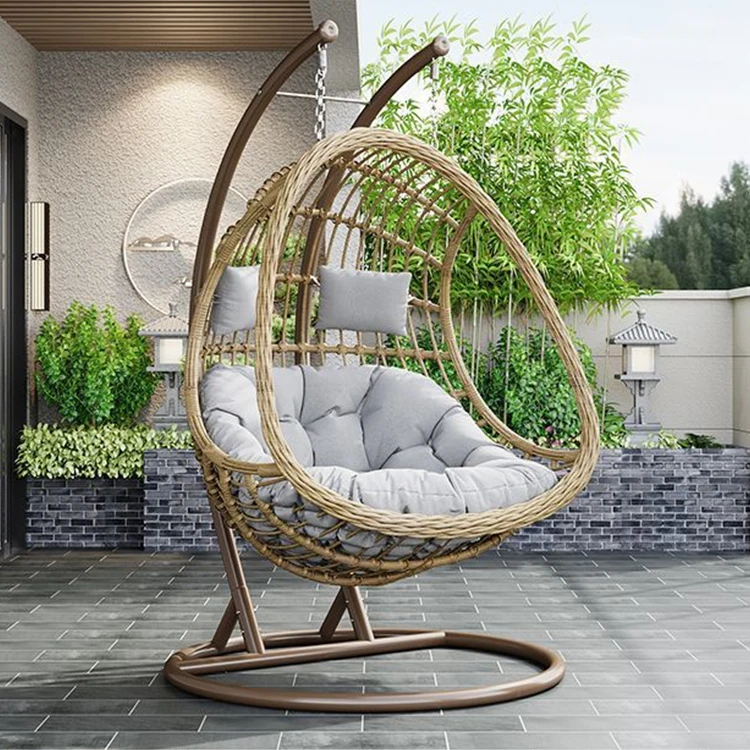 أرجوحة مع مجموعة إطارات فولاذية - أرجوحة من الخيزران مناسبة لجميع الأحوال الجوية