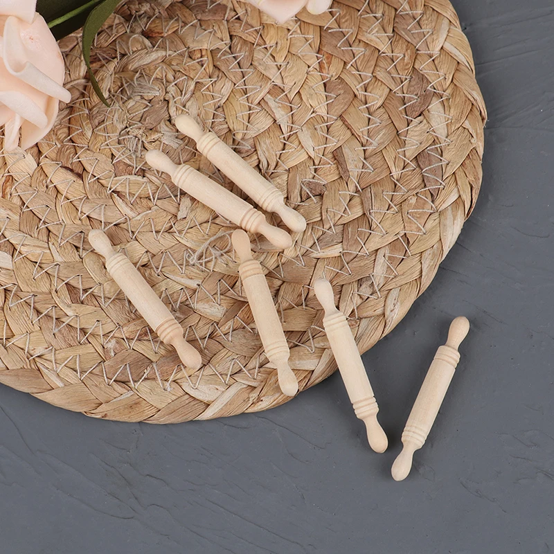 6pcs/set 1:12 Dollhouse Miniatures Wood Rolling Pin Model Kitchen Accessories