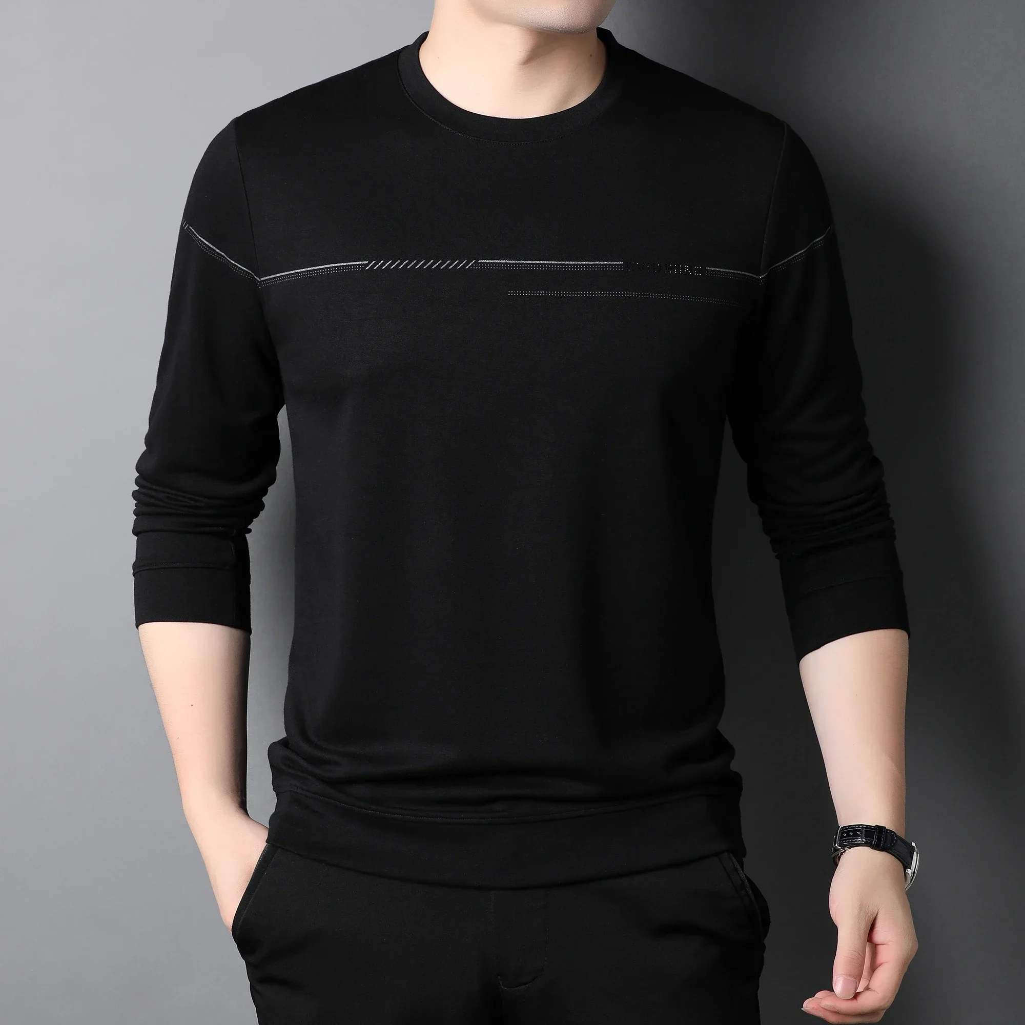 Long Sleeved T-shirt Men's Spring Autumn Loose Fitting Casual Sweater, Middle-aged Men's Round Neck Top for Male L007