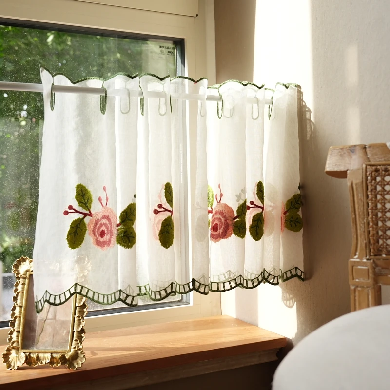 

1 pcs three-dimensional rose embroidery coffee curtain kitchen bay window window small curtain