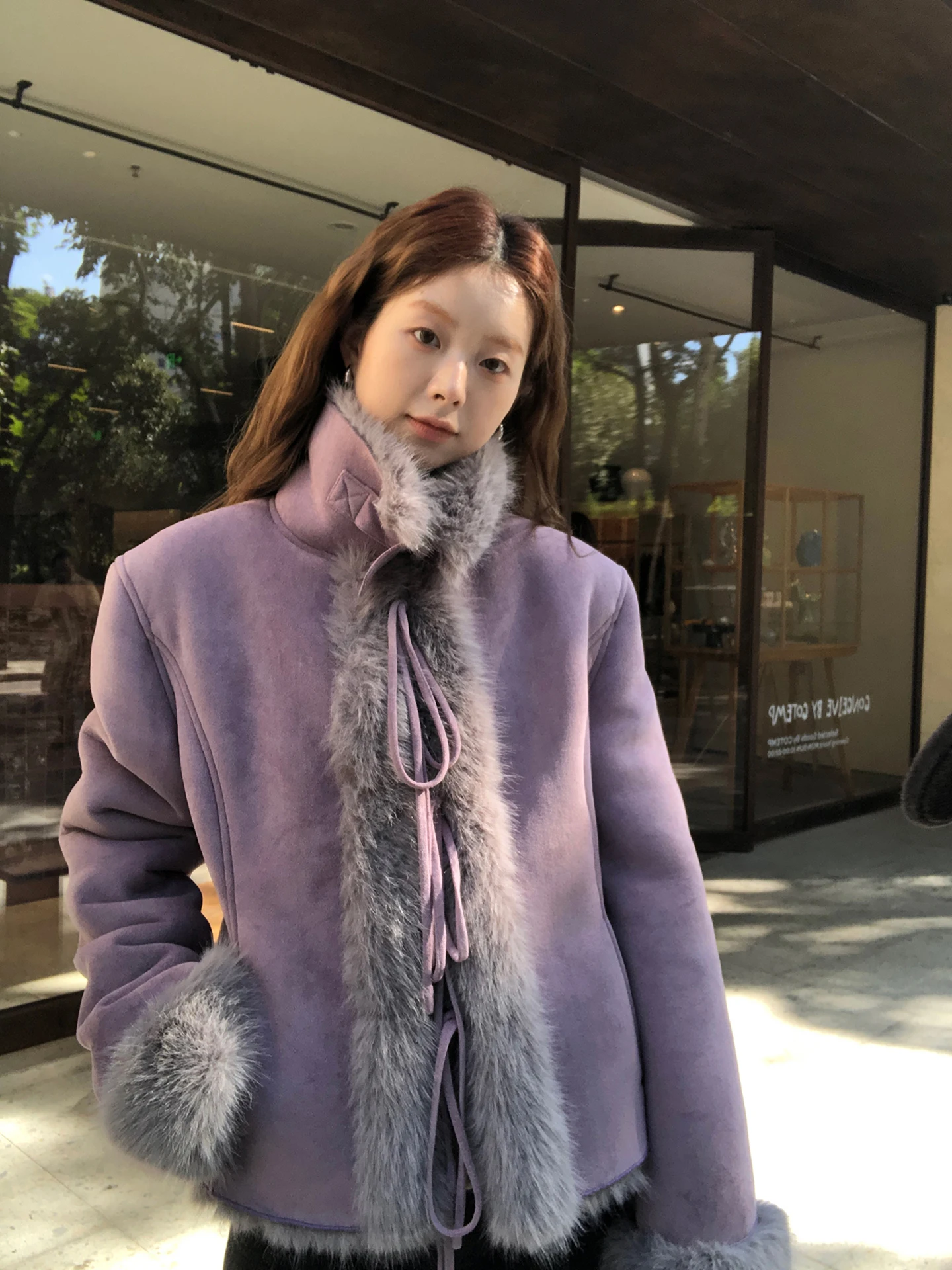 

G Sle Purple Suede Jaet Women's Winter Outerwear Commute Sle Straight Cut Long Sve Regular Length Color