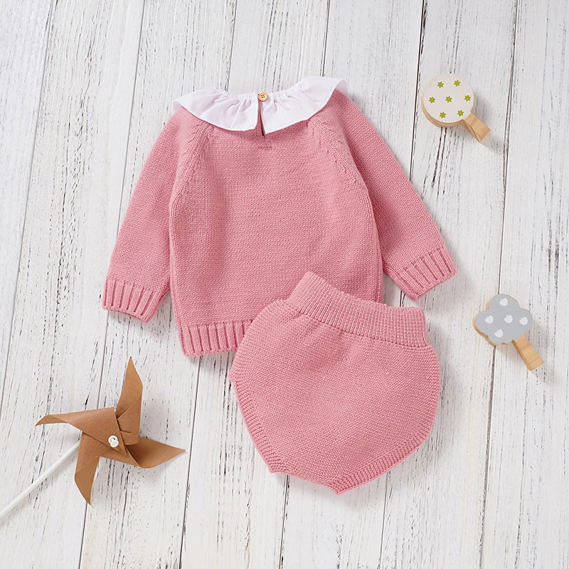 Baby Clothes Set Knitted Infant Girls Pullover +Pants Long Sleeve Autumn Newborn Solid Tops +Fashion Cute Mushroom 2pc Playsuit