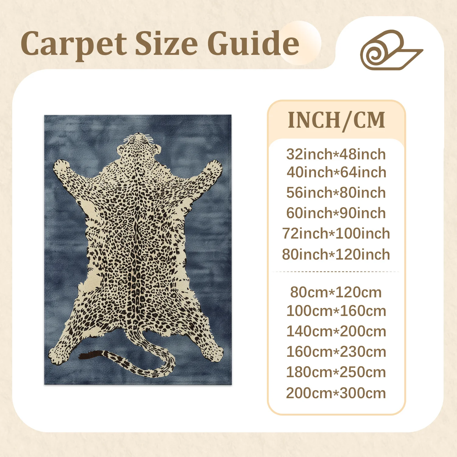 Large Indoor Area Rug, Soft Velvet Low Pile Non-slip Dotted Backing Machine Washable, Leopard Pelt Print in Blue, Great for Living Room, Bedroom, Entryway