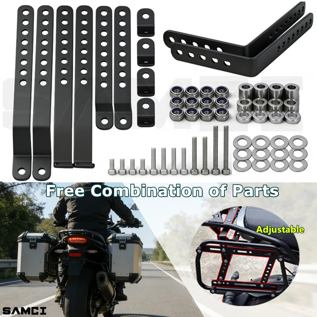 

Боковой кронштейн для мотоцикла, регулируемая седельная сумка, опорные стойки, боковая багажная коробка из алюминиевого сплава, поддержка универсальных аксессуаров