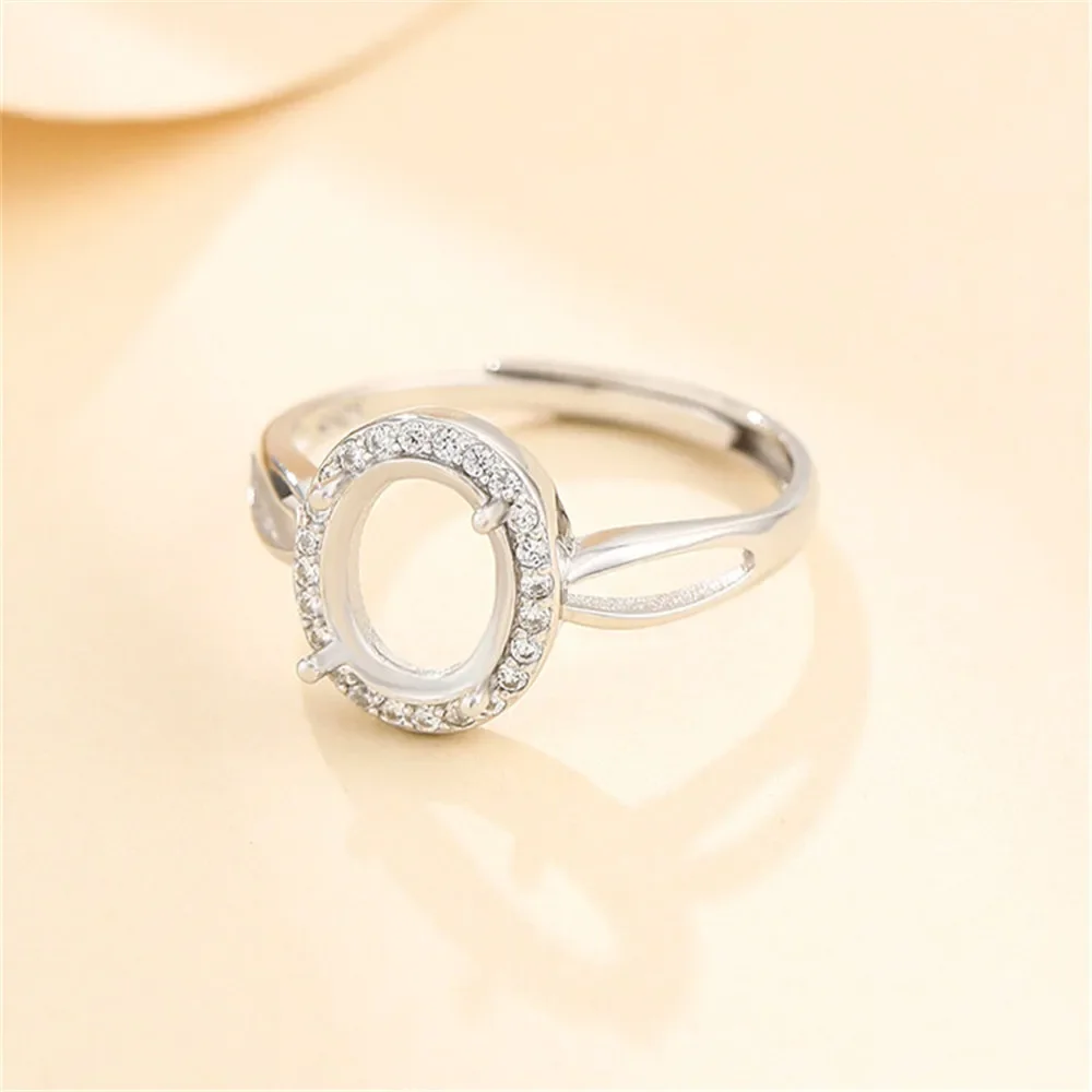 

Регулируемое кольцо из серебра 925 пробы с покрытием из белого золота и циркона для овальных кабошонов диаметром 7x9 мм