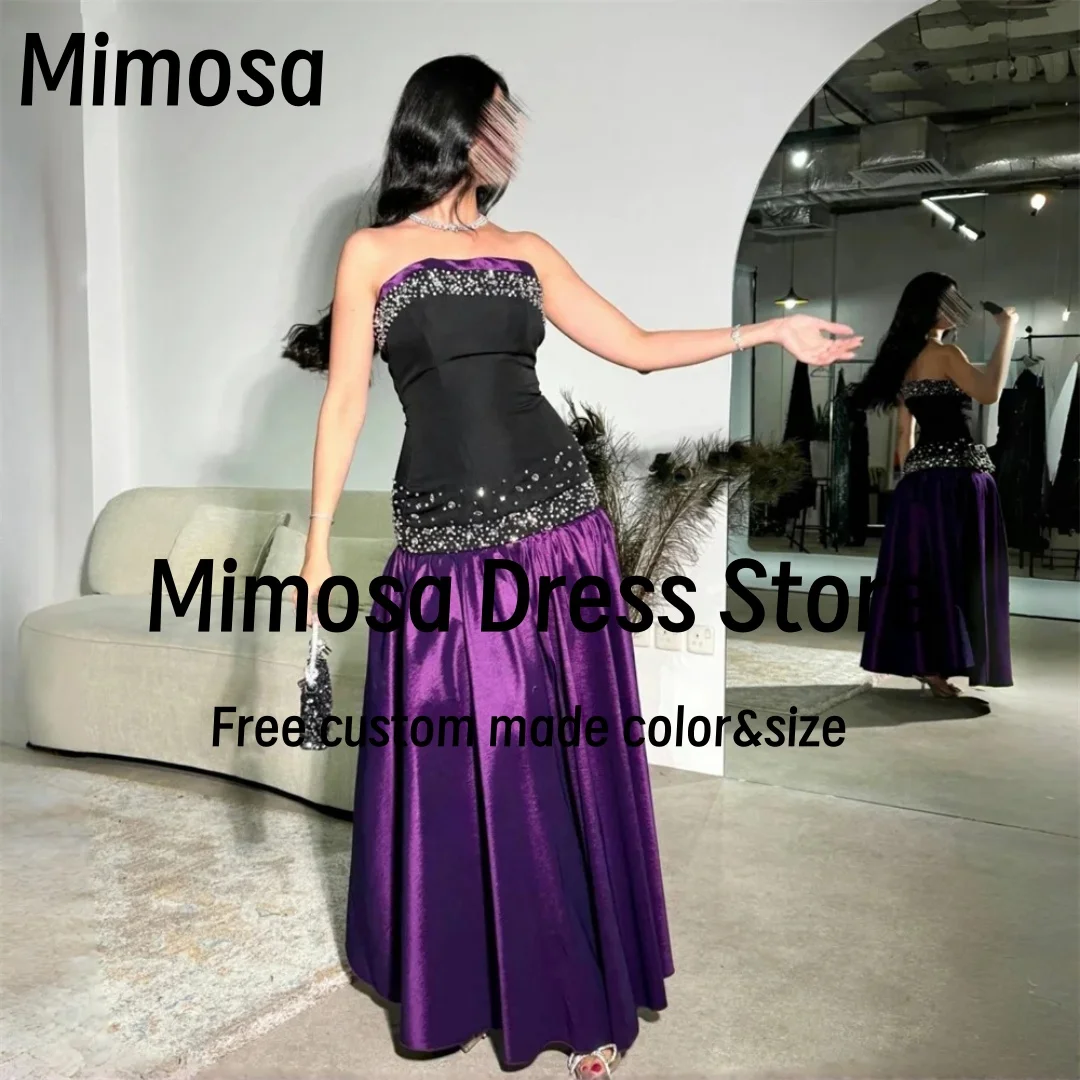 Mimosa Black&Purple Prom Dresses Strapless Handmade Beaded Bespoke Evening Party Dress Saudi Arabia Women Customized