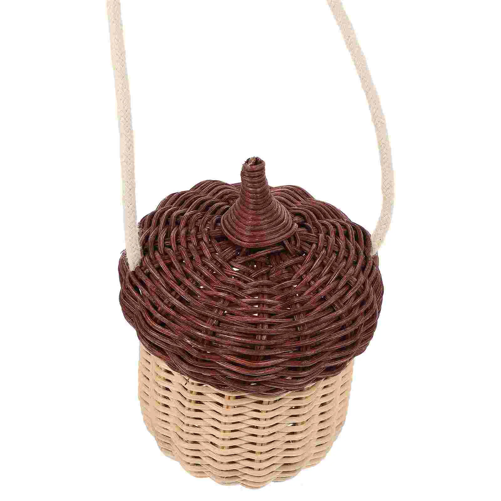 Crossbody Clutch Creative Rattan Satchel Hanging Basket Shoulder Bag Mini Cross Body Mushroom Storage Woven Cotton String Kids