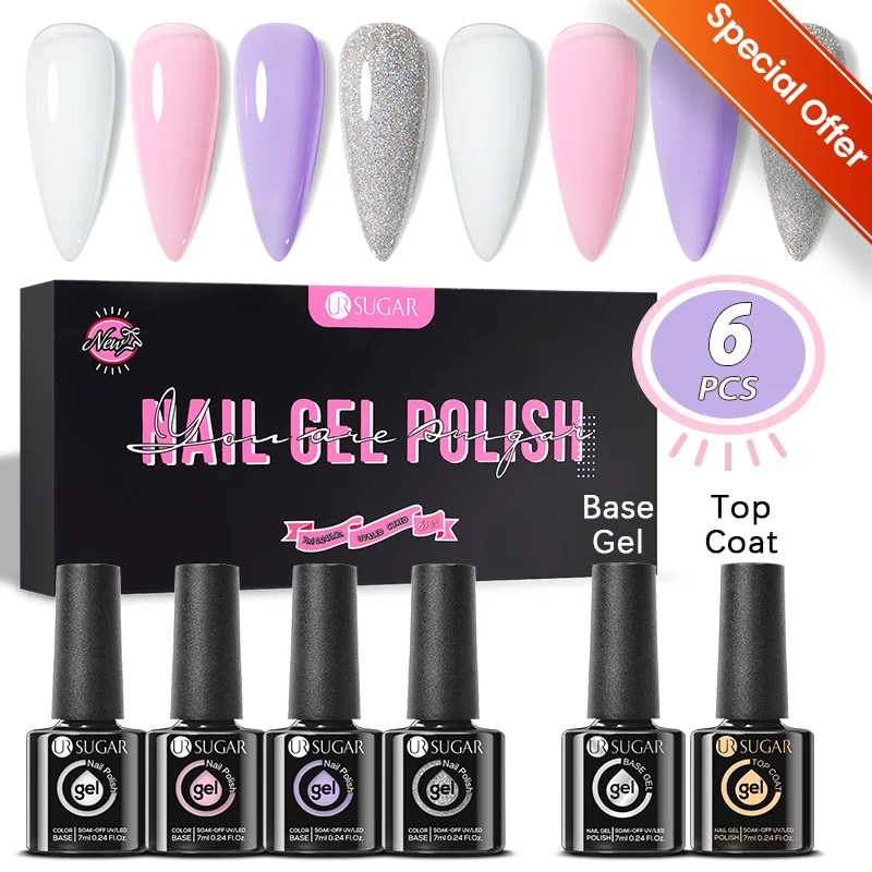 UR SUGAR 7ml Rubber Base Gel Set/Suit Color Gel Bright Fashion ong Lasting For Manicure Semi Permanent Base Top Coat Nail Art