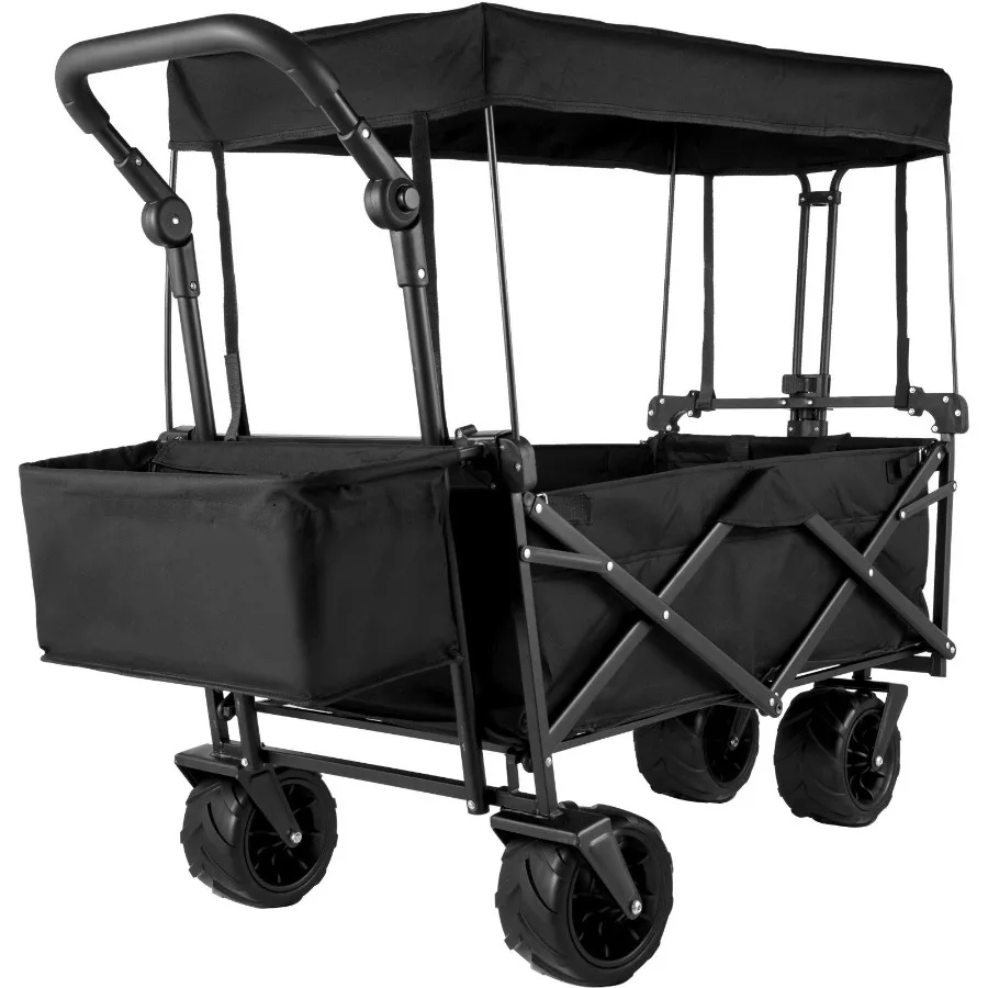 

Extra Large Collapsible Garden Cart with Removable Canopy Folding Wagon Utility Carts with Wheels and Rear Storage Wagon Cart