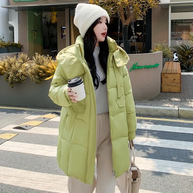 

New Thicke Warm Parka Loose Mid-Length Hooded Down Cotton-Padded Jacket 2024 Winter Korean Loose Cotton Jacket Women's Overcoat