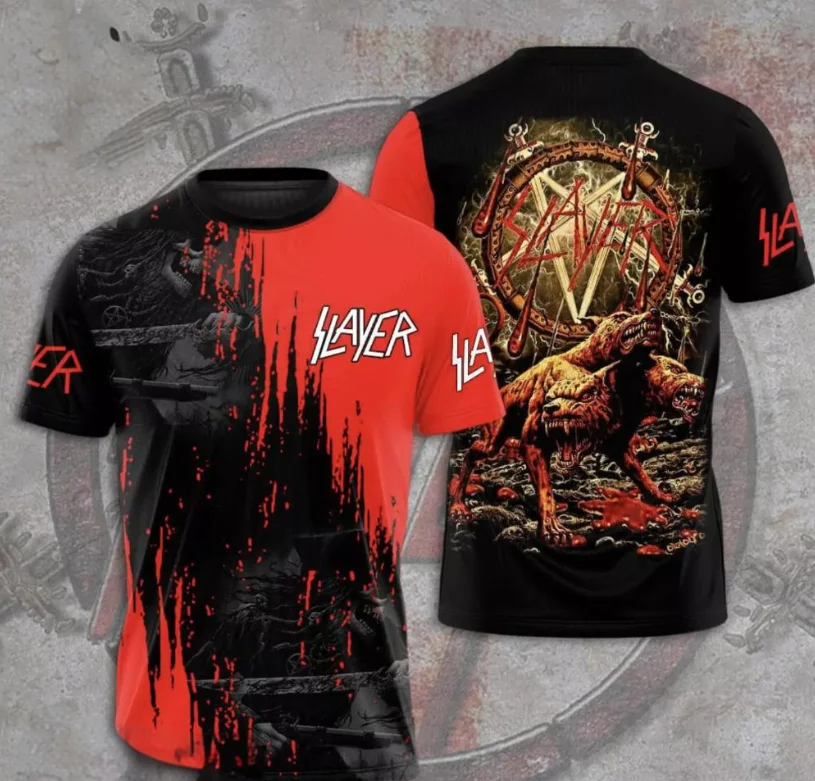 3D-geprint T-shirt van Metal Rock Band Slayer Heren T-shirt, Hiphop Street T-shirt, Modieus topje met korte mouwen