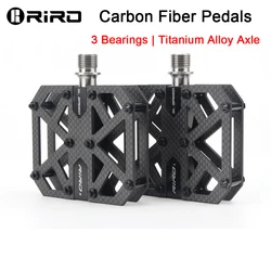 RIRO Carbon Fiber Pedals 3 Bearings Ultralight MTB Titanium Alloy Axle Mountain Bicycle Non-Slip Flat Pedals Road Bike Parts