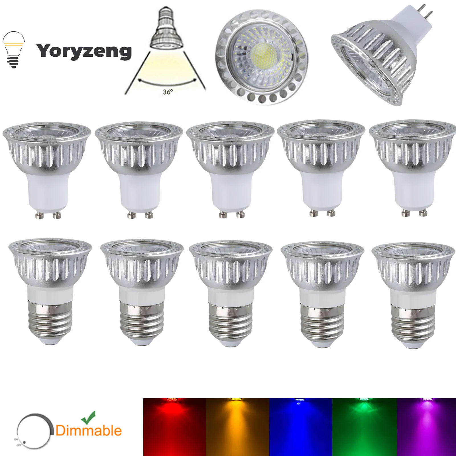 Imagem -01 - Dimmable Led Colorido Cob Spotlight Lâmpadas 5w Gu10 Mr16 E27 E14 110v 220v 12v 24v 36 Graus Vermelho Azul Verde Roxo Amarelo dimmable led colorido cob spotlight lampadas 5w gu10 mr16 e27 e14 110v 220v 12v 24v 36 graus vermelho azul verde roxo amarelo 01