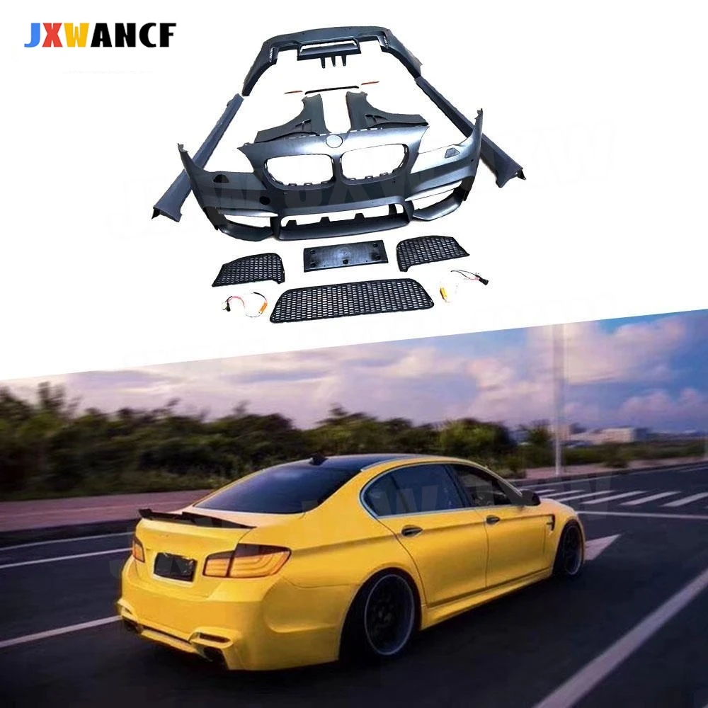 

JXWANCF для 5-й серии, широкий кузовный комплект, решетка переднего бампера, задний бампер, боковые юбки, крылья для BMW F10 F18 2011-2017