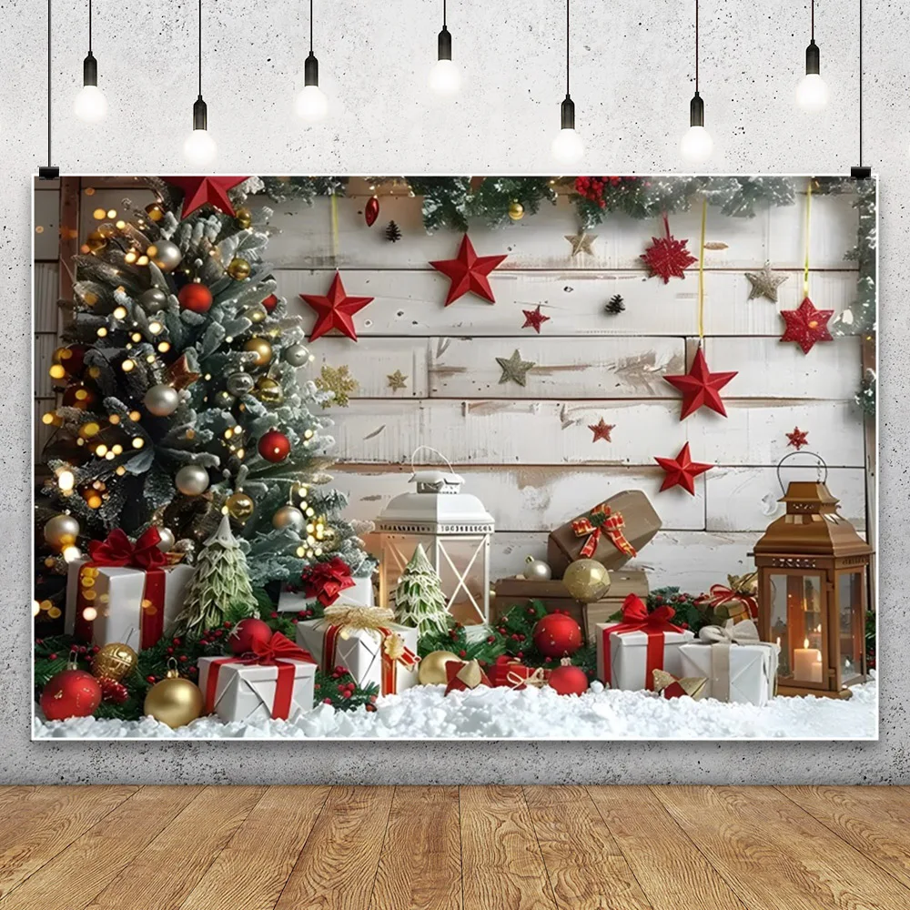 Country Style Christmas Wooden Board Backdrop Photography Xmas Tree Gift Party Decor Baby Portrait Photographic Background Props