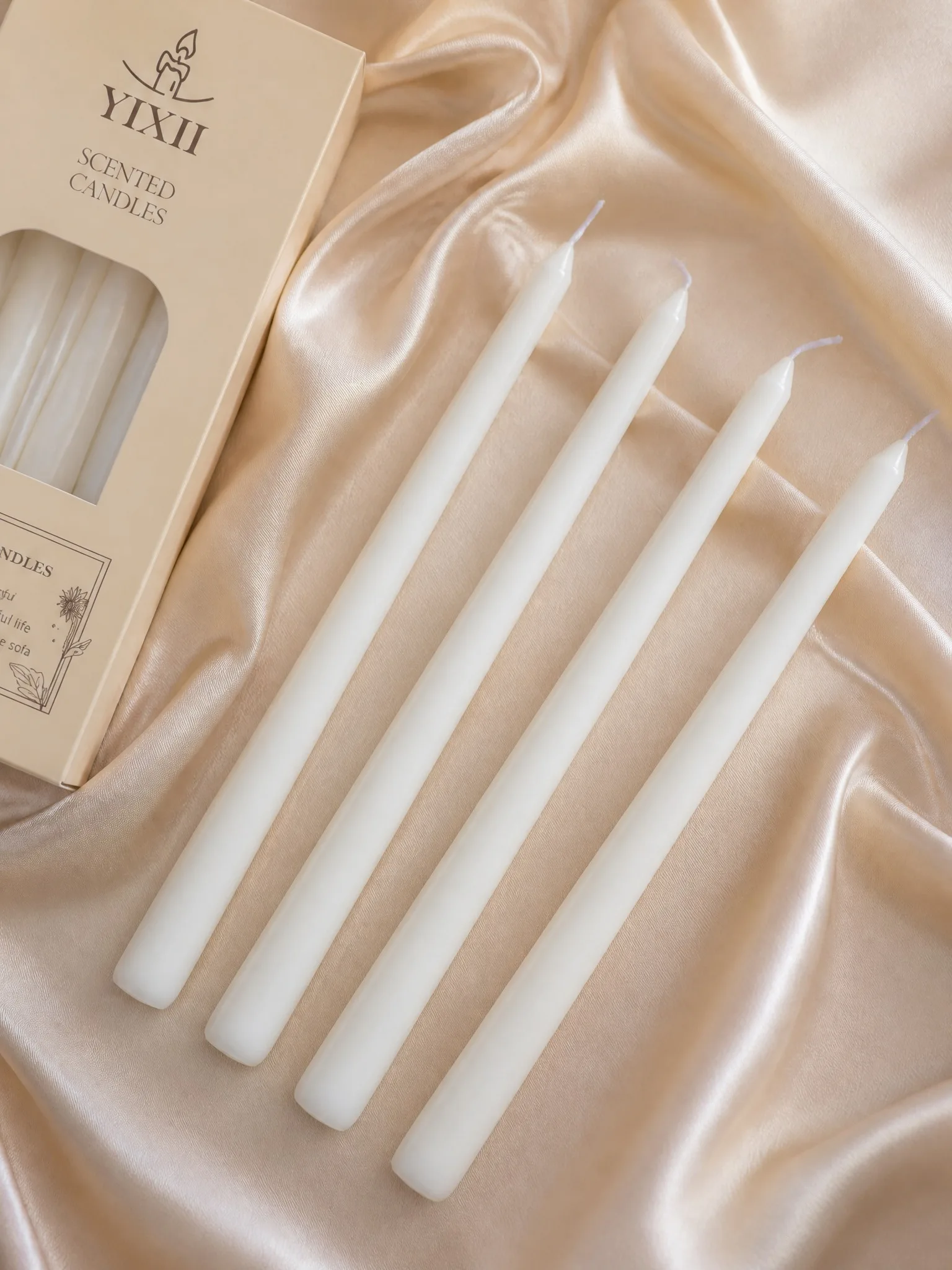 Home Fragrance No 4 - 4本の縦縞模様のロングスティック型香り付きキャンドル、大豆ワックス製、無煙で芳香が漂う、4時間燃焼、I