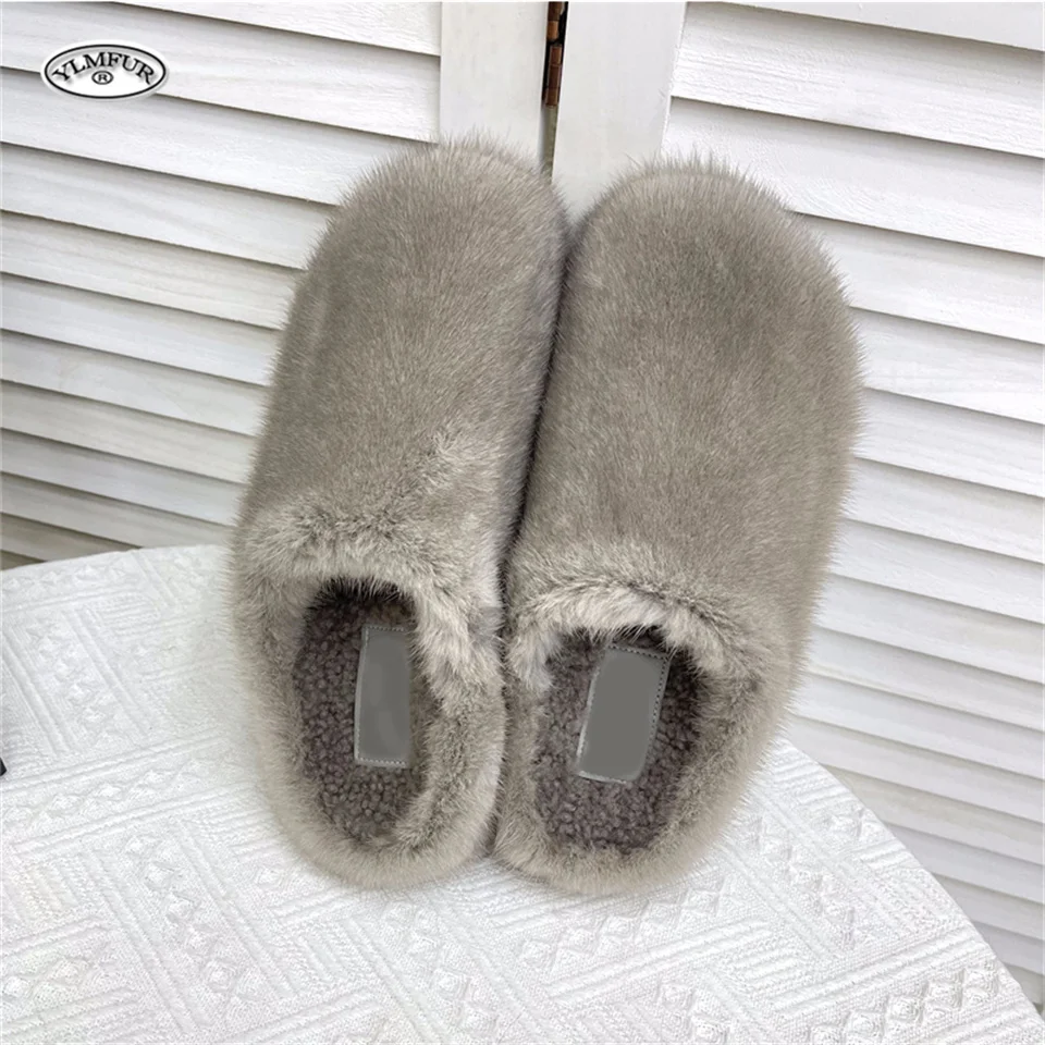 Winter Warm Mink Slippers Comwarm Fluffy Fur Slippers For Women Home Slippers Fur Mules Shoes Indoor Bedroom Comfy Fuzzy Slides