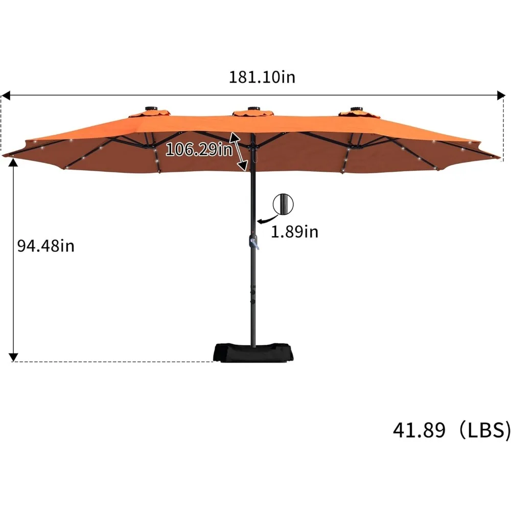 Patio Umbrella with Base Included Double-sided,15ft, Level 4 Certification, Withstand Fading, Long Lasting Outdoor Umbrella