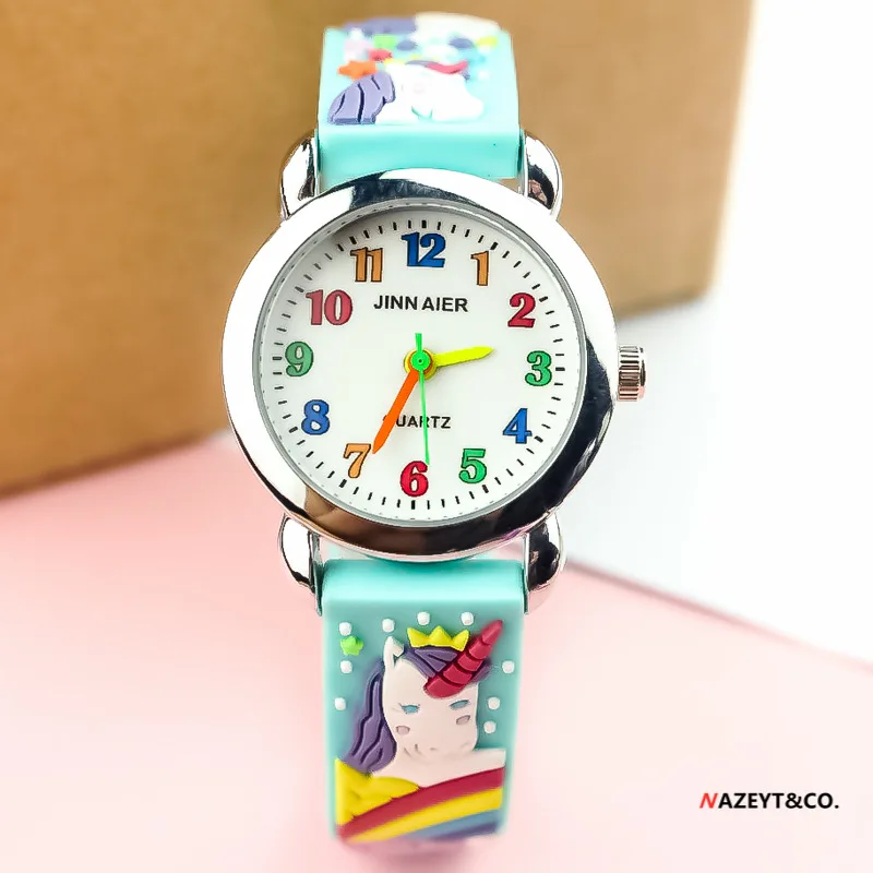 Reloj de cuarzo 3D para niños, lindo animal de dibujos animados, arcoíris, color caramelo, regalo para estudiantes