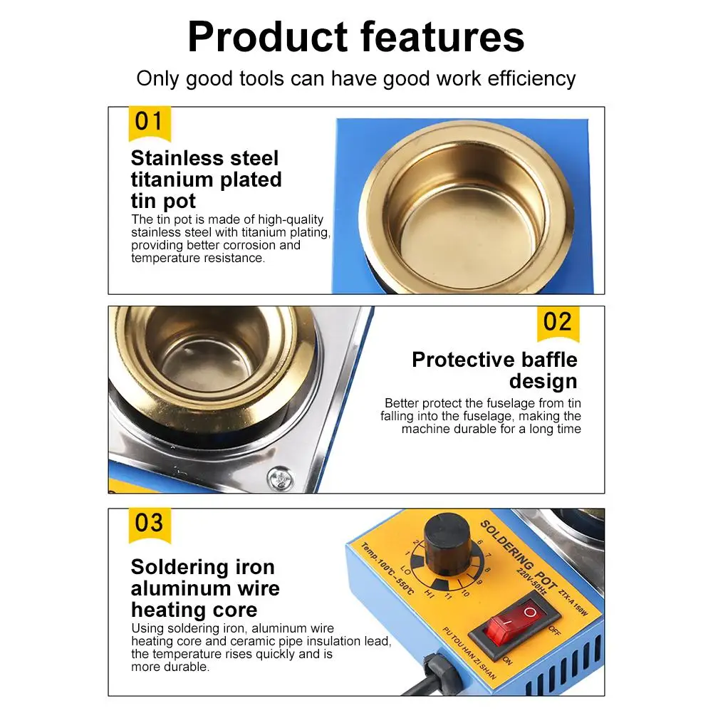 Solder Pot 220V 150W 160W 280W 350W Tin Melting Furnace Thermoregulation Soldering Desoldering Bath 38mm/50mm/80mm/100mm