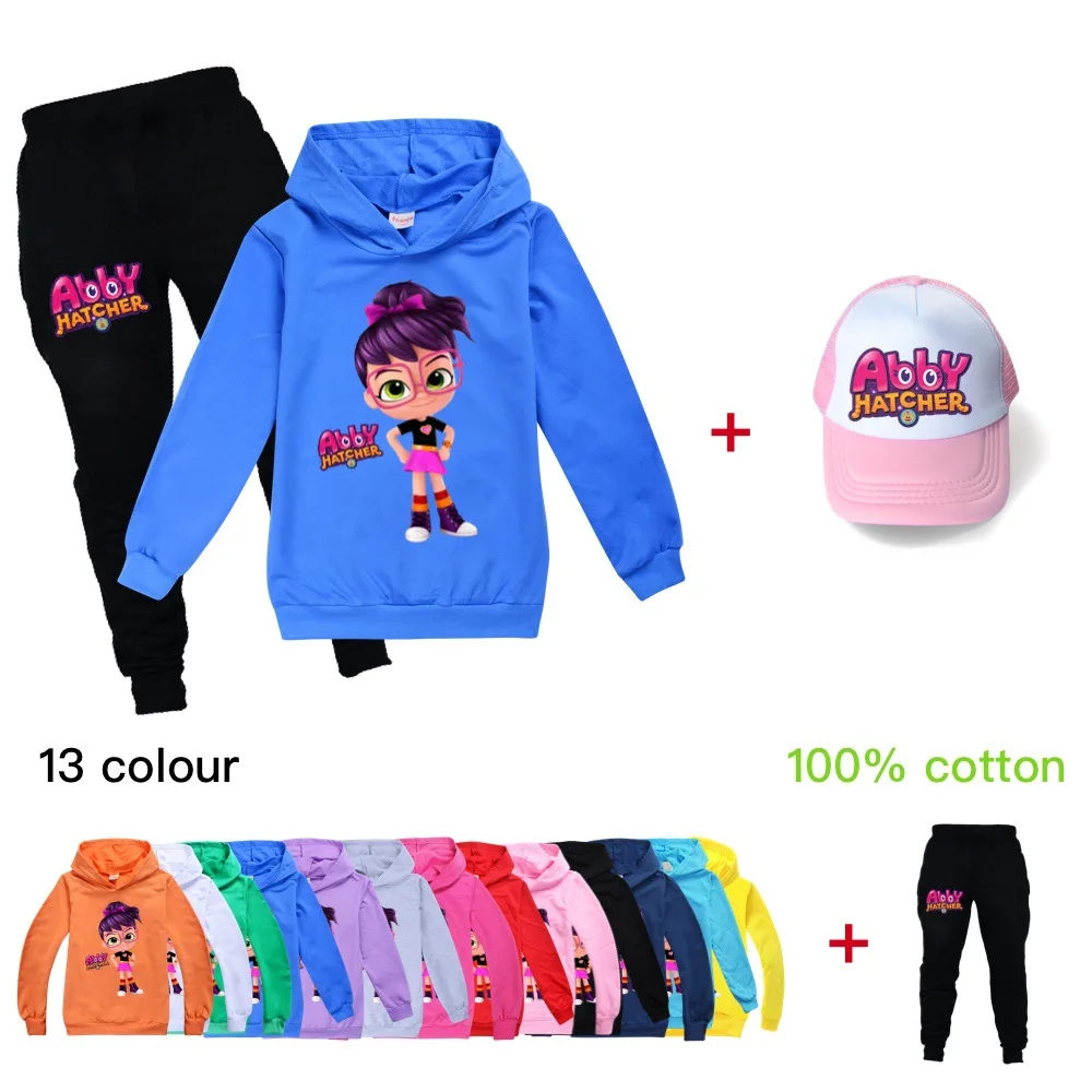 Spring Abby Hatcher Hoodie Suit Cotton Kids Hoodie And Pant +Hat 3pcs Sets Children Clothing Set 2-16 Years Girl Boys Clothes