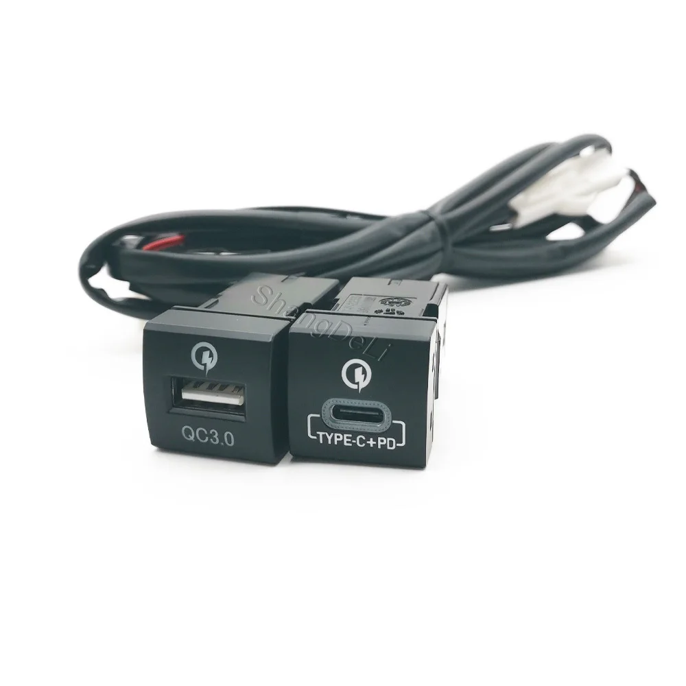 

12V/24V Fit for Toyota PRADO 2018-2022 Blue Led Light Car Dual Phone Charger USB Type-c PD Charging Interface Adapter Socket
