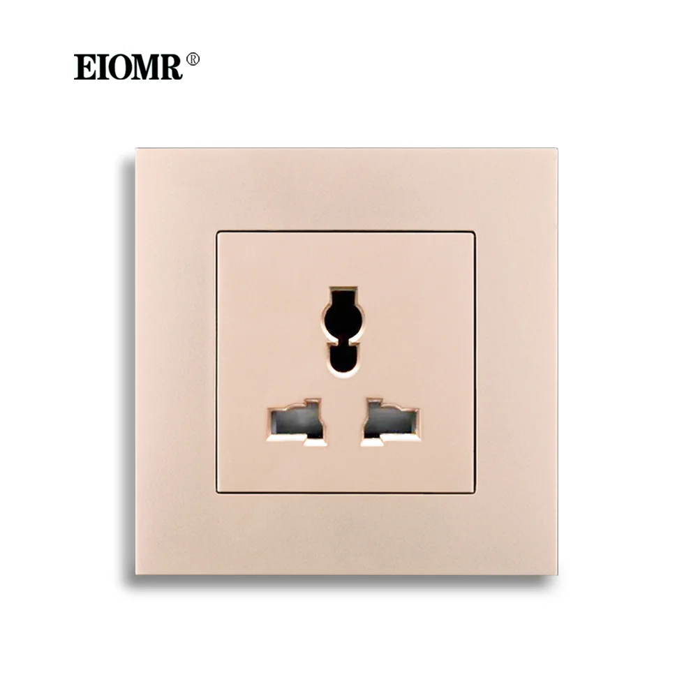 EIOMR Wall Power Universal International 3 Hole Socket AC 110~250V 86mm*86mm Flame Retardant PC Panel EU Standard Socket