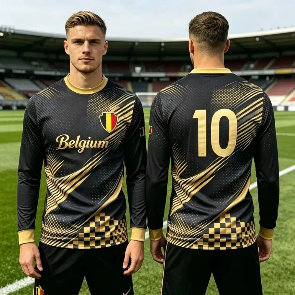 Men Long Sleeve Belgium Football Jersey Print Soccer Shirt Breathable Quick Dry Sports Training Unisex Fan Athletic Casual - view 3