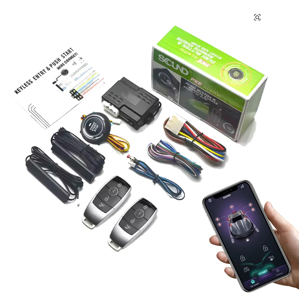 Universal 12V Car Alarm System One Touch Start Stop Button Keyless Entry System Auto Start Function Mobile Bluetooth App Control