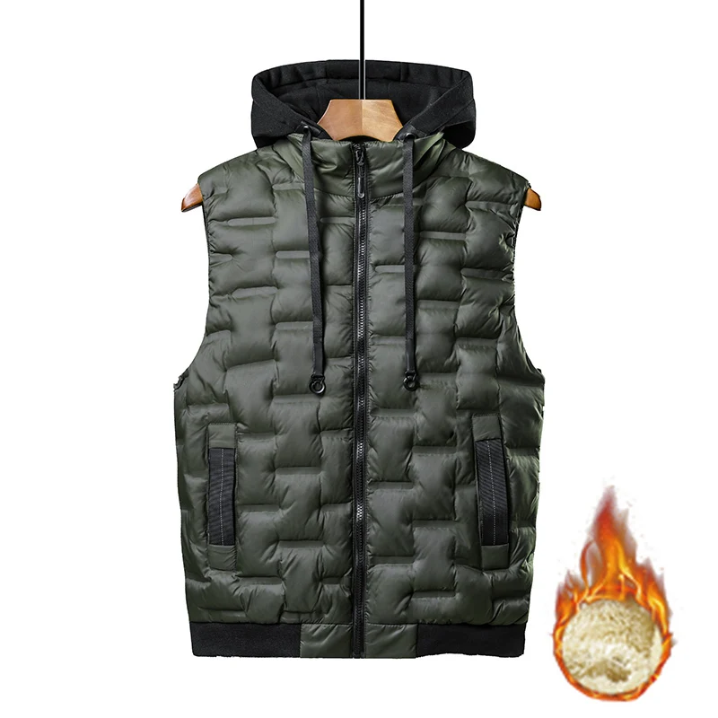 

8XL Мужская куртка без рукавов, жилет с капюшоном, модные повседневные пальто, мужской жилет с хлопковой подкладкой, мужские жилеты на молнии, большие размеры 8XL