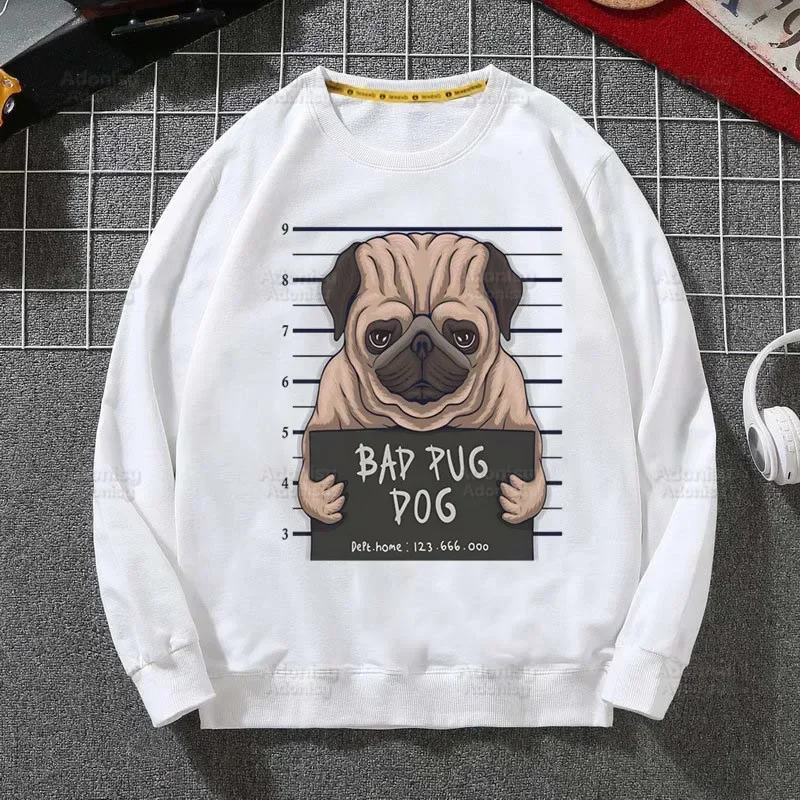 

Pug Dog Animal Pet Cartoon Sweatshirts Men Woman Fashion White Autumn Winter Hip Hop Hoody Male Brand Casual Tops